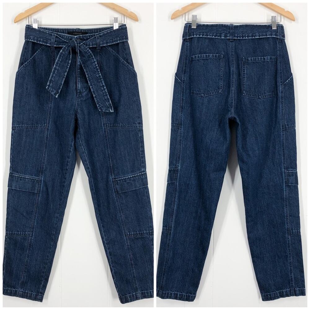 J Brand High Rise Utility Jean Cargo Pockets Relaxed Tapered Leg Size 27 Blue